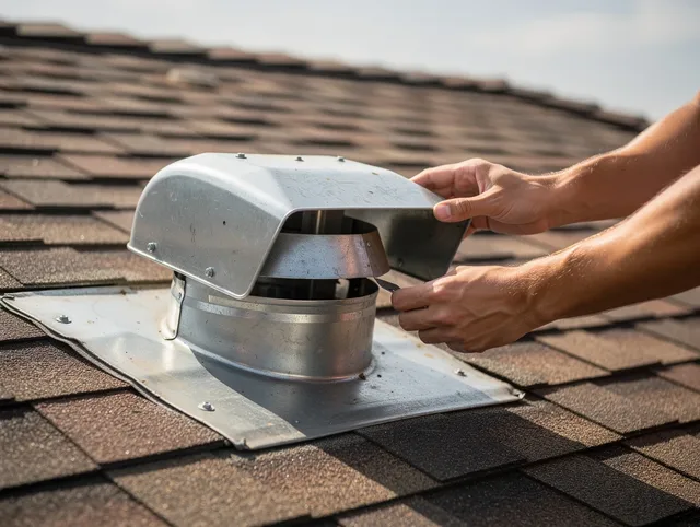 Jupiter Dryer Vent Cleaning certified technician safely cleaning a roof-mounted dryer vent in Jupiter