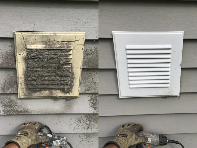 Jupiter Dryer Vent Cleaning technician installing high-quality dryer vent cover at a residential property in Jupiter
