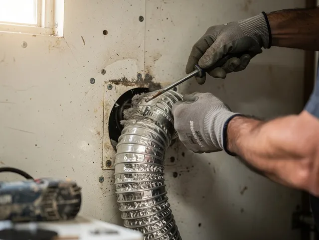 Jupiter Dryer Vent Cleaning technician performing precise dryer vent hose installation in Jupiter